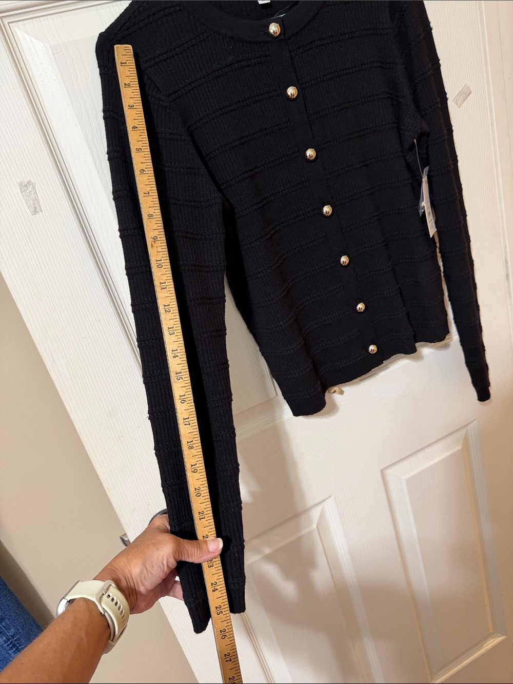Black Ribbed Button-Up Cardigan - Picture 7 of 10